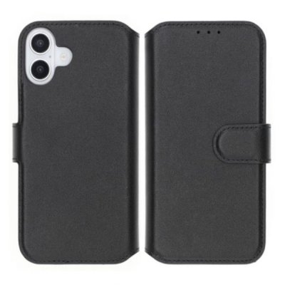 iPhone 16 Plånboksfodral Äkta Läder Rvelon Svart