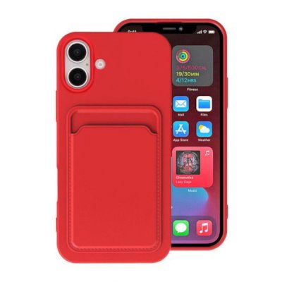 iPhone 16 Plus Mobilskal Silikon med Korthållare Röd