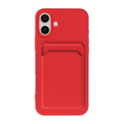 iPhone 16 Plus Mobilskal Silikon med Korthållare Röd