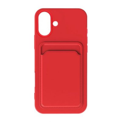 iPhone 16 Plus Mobilskal Silikon med Korthållare Röd