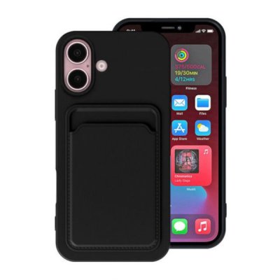 iPhone 16 Plus Mobilskal Silikon med Korthållare Svart