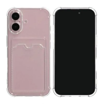 iPhone 16 Plus Mobilskal Stöttåligt med Korthållare Transparent