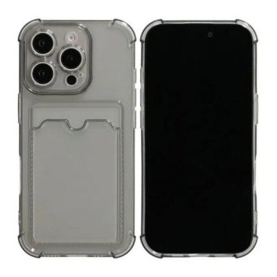 iPhone 16 Pro Max Mobilskal Stöttåligt med Korthållare Transparent Svart