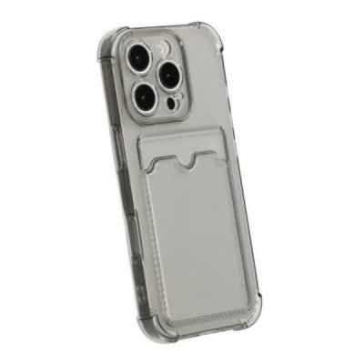 iPhone 16 Pro Max Mobilskal Stöttåligt med Korthållare Transparent Svart
