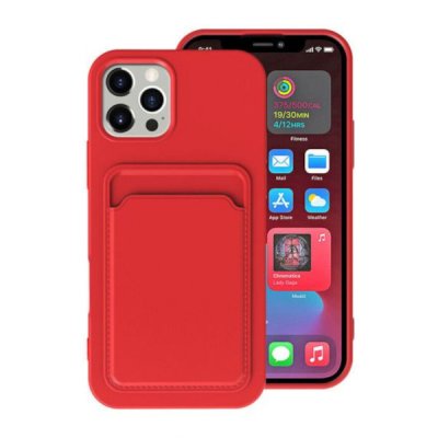 iPhone 16 Pro Mobilskal Silikon med Korthållare Röd