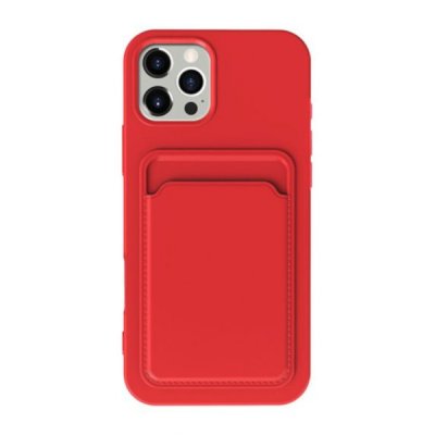 iPhone 16 Pro Mobilskal Silikon med Korthållare Röd