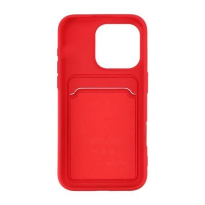 iPhone 16 Pro Mobilskal Silikon med Korthållare Röd