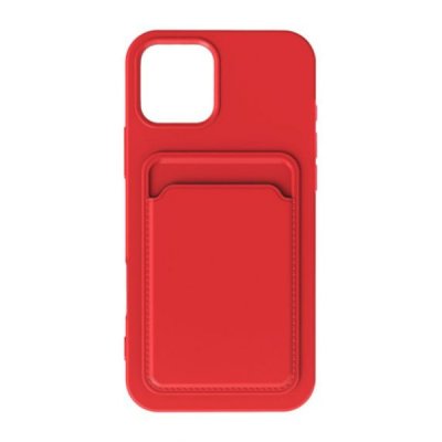 iPhone 16 Pro Mobilskal Silikon med Korthållare Röd