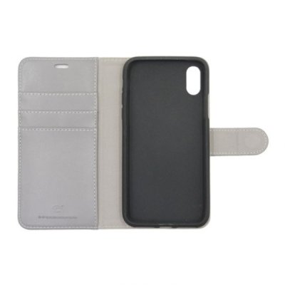 iphone x iphone xs genuint äkta läder plånboksfodral med inbyggt tpu skal magnetlås 3 kortfack 1 kontantfack grå