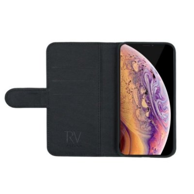 iphone xs max plånboksfodral magnetlås 3 kortfack 1 kontaktfack tpu skal veganskt pu läder rvelon svart