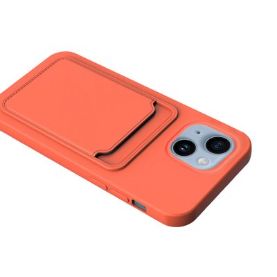 iPhone 14 Plus Silikonskal med Korthållare - Orange