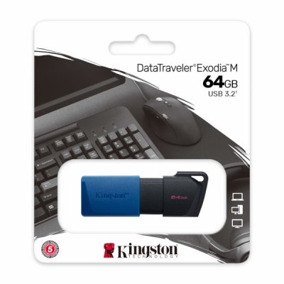 kingston datatraveler exodia m usb 3.2 gen 1 64gb flash minneskort svart blå