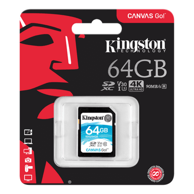 Kingston 64GB SDXC Canvas Go 90R/45W CL10 U3 V30