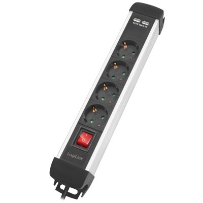 Logilink Grenuttag 4 väg 2xUSB Brytare 1.5m monterbar