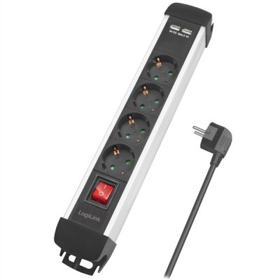 Logilink Grenuttag 4 väg 2xUSB Brytare 1.5m monterbar