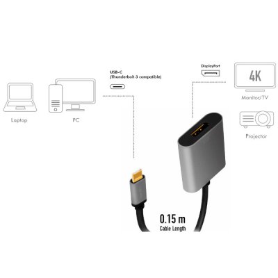 Logilink USB-C DisplayPort adapter 4K 60Hz Alu 15cm
