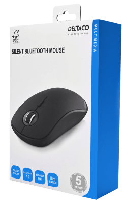 Tyst trådlös mus, Bluetooth, 1x AA, 800-1600 DPI, 125 Hz, svart