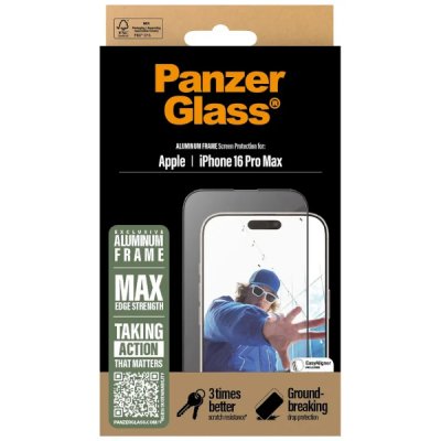 PanzerGlass Aluminiumram Skärmskydd iPhone 16 Pro Max Svart
