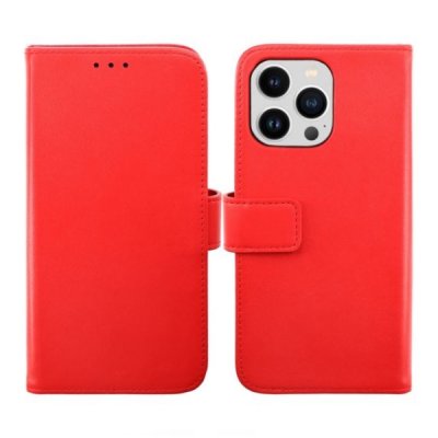 rv iphone 14 pro max genuint läder plånboksfodral 3 kortfack 1 kontantfack magentlås röd