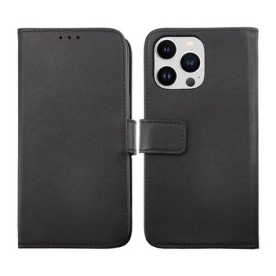 rv iphone 14 pro max genuint läder plånboksfodral 3 kortfack 1 kontantfack magentlås svart
