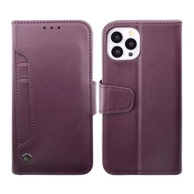 rv iphone 14 pro max vegan pu-läder plånboksfodral 6 kortfack 1 kontantfack magnetlås lila