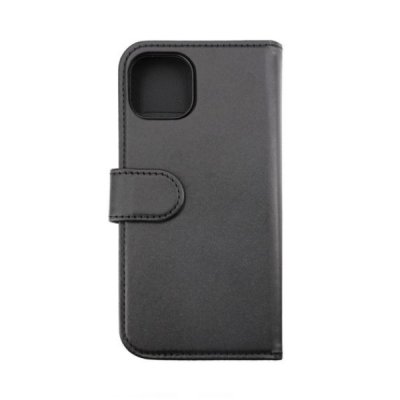 rv iphone 14 pro plånboksfodral med flipstand 3 kortfack 1 kontantfack magnet lås vegan material svart