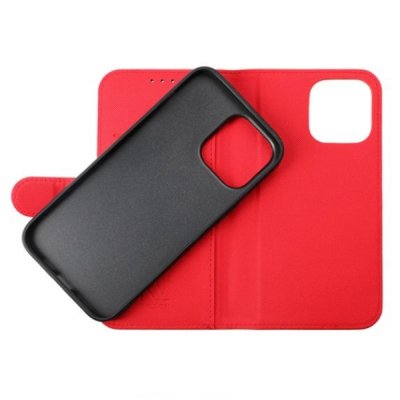 rv iphone 14 pro plånboksodral med flipstand 3 kortfack 1 kontantfack magnet lås vegan material röd