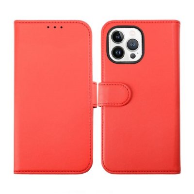 rv iphone 14 pro plånboksodral med flipstand 3 kortfack 1 kontantfack magnet lås vegan material röd
