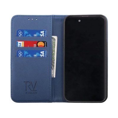 rv iphone 14 pro vegan pu-läder plånboksfodral 6 kortfack 1 kontantfack magnetlås blå