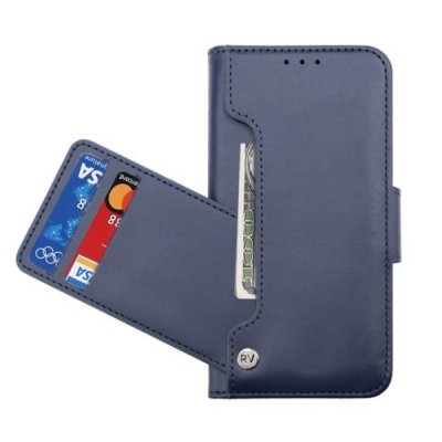 rv iphone 14 pro vegan pu-läder plånboksfodral 6 kortfack 1 kontantfack magnetlås blå