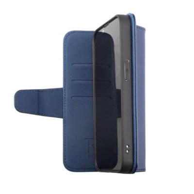 rv iphone 14 pro vegan pu-läder plånboksfodral 6 kortfack 1 kontantfack magnetlås blå