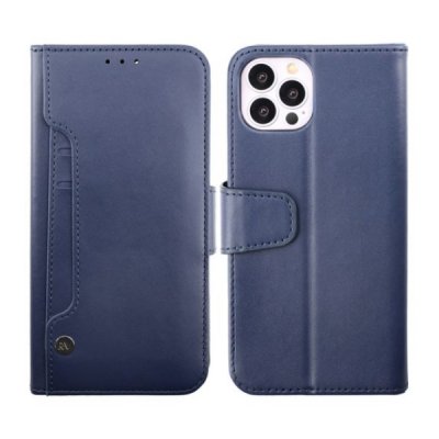 rv iphone 14 pro vegan pu-läder plånboksfodral 6 kortfack 1 kontantfack magnetlås blå
