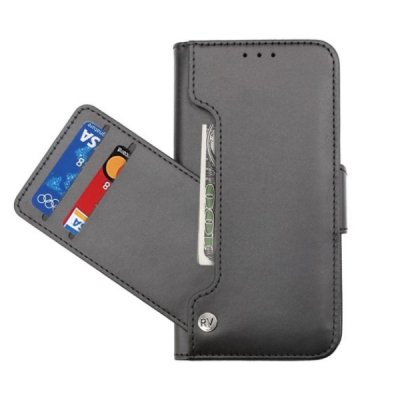 rv iphone 14 pro vegan pu-läder plånboksfodral 6 kortfack 1 kontantfack magnetlås svart