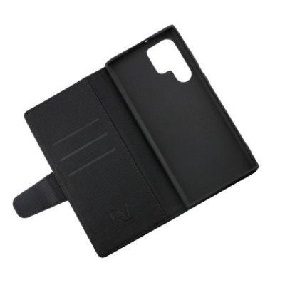 rv samsung galaxy s22 ultra plånboksfodral med flip stand stativ och kortfack samt sidofack svart