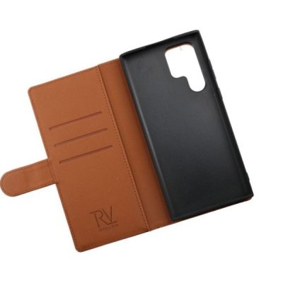 rv samsung galaxy s22 ultra plånboksfodral med magnetiskt lås kortfack flipstand tpu pc pu läder brun