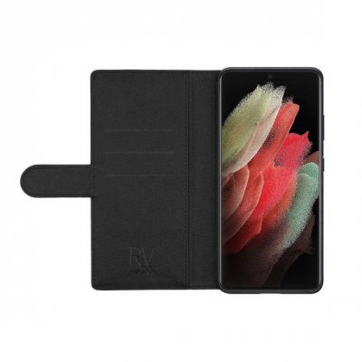 rv samsung galaxy s22 ultra plånboksfodral med magnetiskt lås kortfack flipstand tpu pc pu läder svart