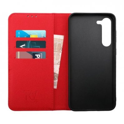 rv samsung galaxy s23 magnet plånboksfodral med kortfack och sidofack röd