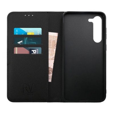 rv samsung galaxy s23 magnet plånboksfodral med kortfack och sidofack svart