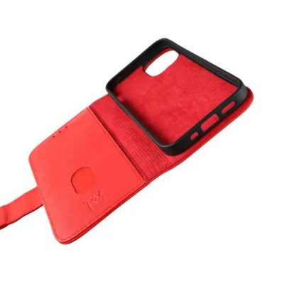 rvelon iphone 12 mini genuint plånboksfodral röd äkta läder läderfodral mobil skydd hög kvalitet
