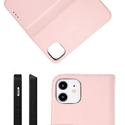 rvelon iphone 12 mini genuint plånboksfodral rosa äkta läder läderfodral mobil skydd hög kvalitet