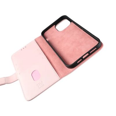 rvelon iphone 12 pro max plånboksfodral av äkta genuint läder hög kvalitet rosa färg
