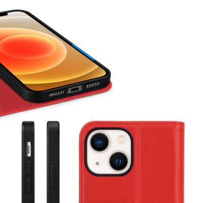 rvelon iphone 13 mini plånboksfodral av äkta genuint läder hög kvalitet röd färg