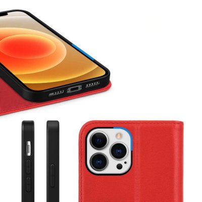 rvelon iphone 13 pro plånboksfodral röd färg äkta genuint läder hög kvalitet