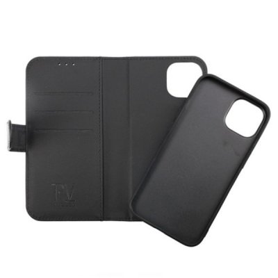 rvelon iphone 14 magnet plånboksfodral 3 kortfack 1 kontaktfack tpu avtagbart skal pu läder svart