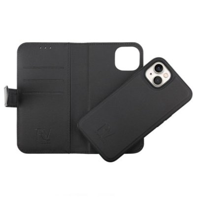 rvelon iphone 14 magnet plånboksfodral 3 kortfack 1 kontaktfack tpu avtagbart skal pu läder svart