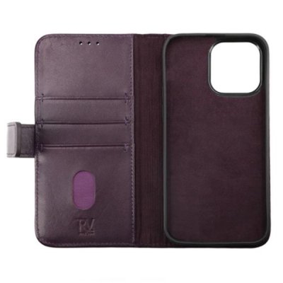 rvelon iphone 14 plånboksfodral i genuint äkta läder med magnet 3 kortfack 1 kontantfack lila