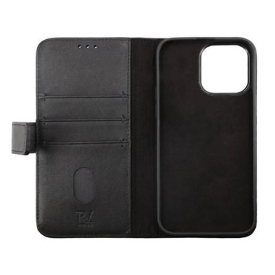 rvelon iphone 14 plånboksfodral i genuint äkta läder med magnet 4 kortfack 1 kontantfack svart