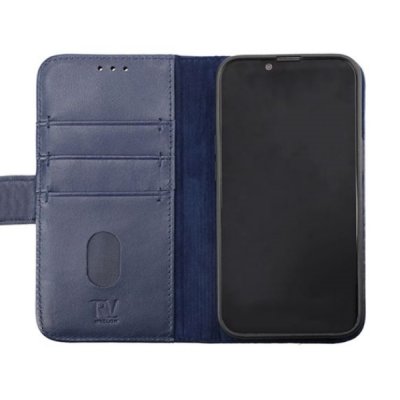 rvelon iphone 14 plus plånboksfodral i genuint äkta läder med magnet 3 kortfack 1 kontantfack blå