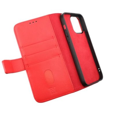 rvelon iphone 14 plus plånboksfodral i genuint äkta läder med magnet 3 kortfack 1 kontantfack röd