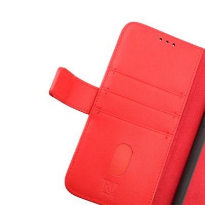 rvelon iphone 14 plus plånboksfodral i genuint äkta läder med magnet 3 kortfack 1 kontantfack röd